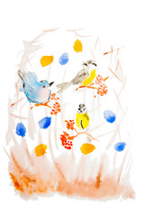 watercolor birds on branches