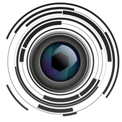 Shutter apertures on abstract background, camera objective, lens, vector illustration - obrazy, fototapety, plakaty