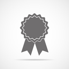 Gray medal icon with ribbon. Vector illustration.