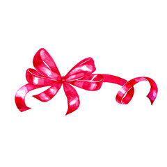 Watercolor colorful red pink isolated decorative bows of ribbon