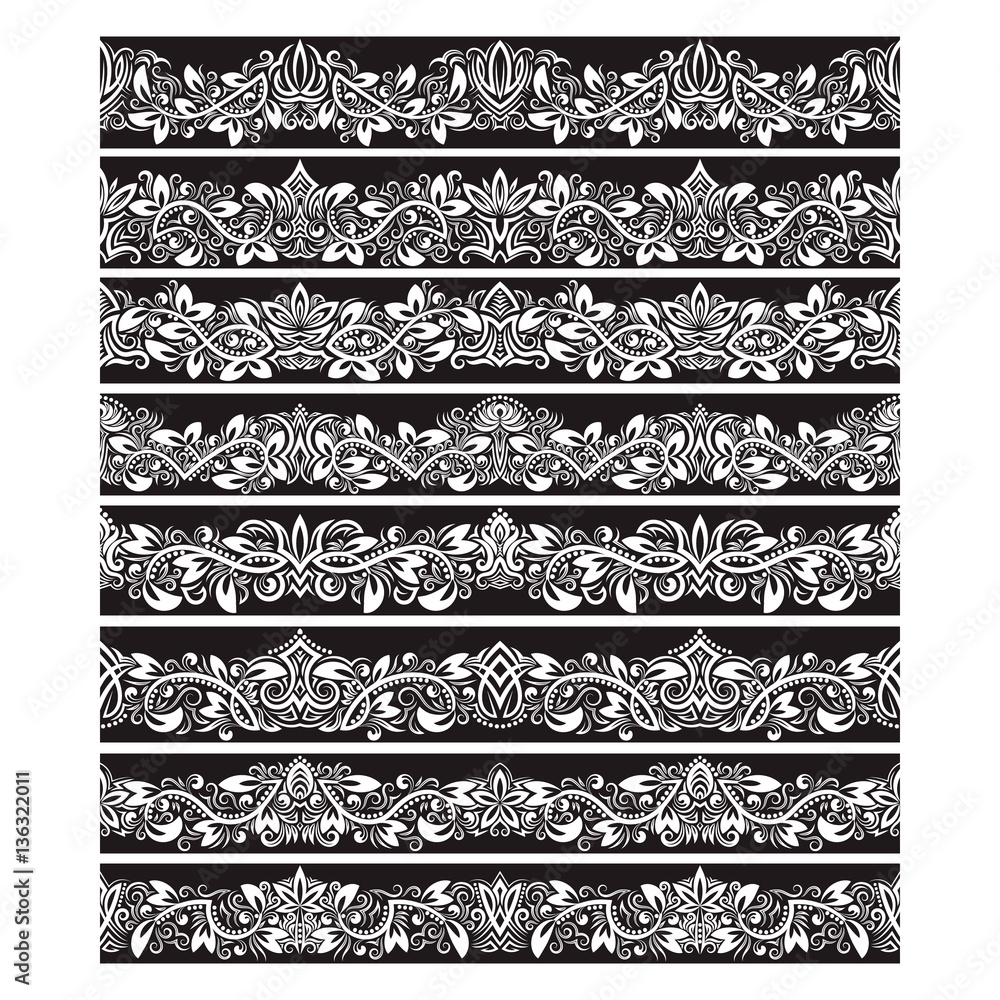 Poster black white vintage elements for vector brushes creating. borders templates kit for frames design an