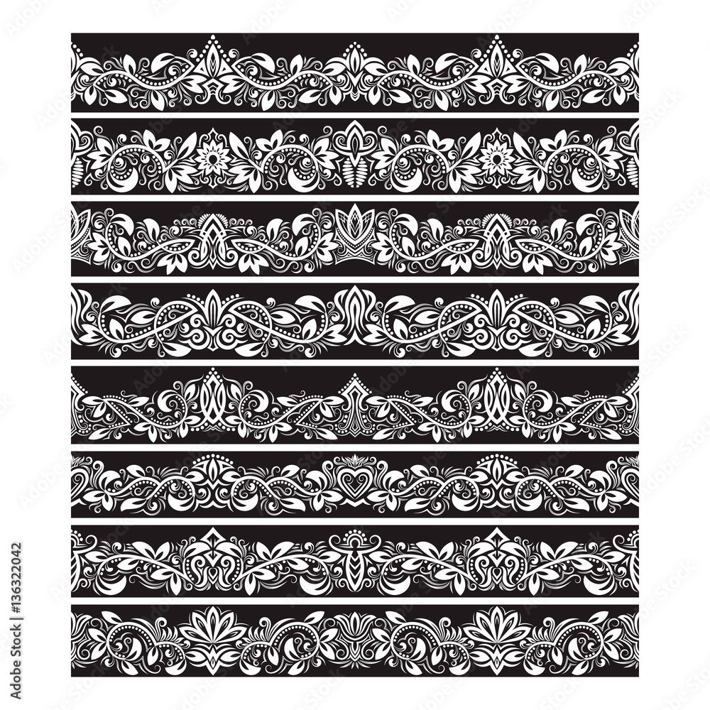 Poster black white vintage elements for vector brushes creating. borders templates kit for frames design an