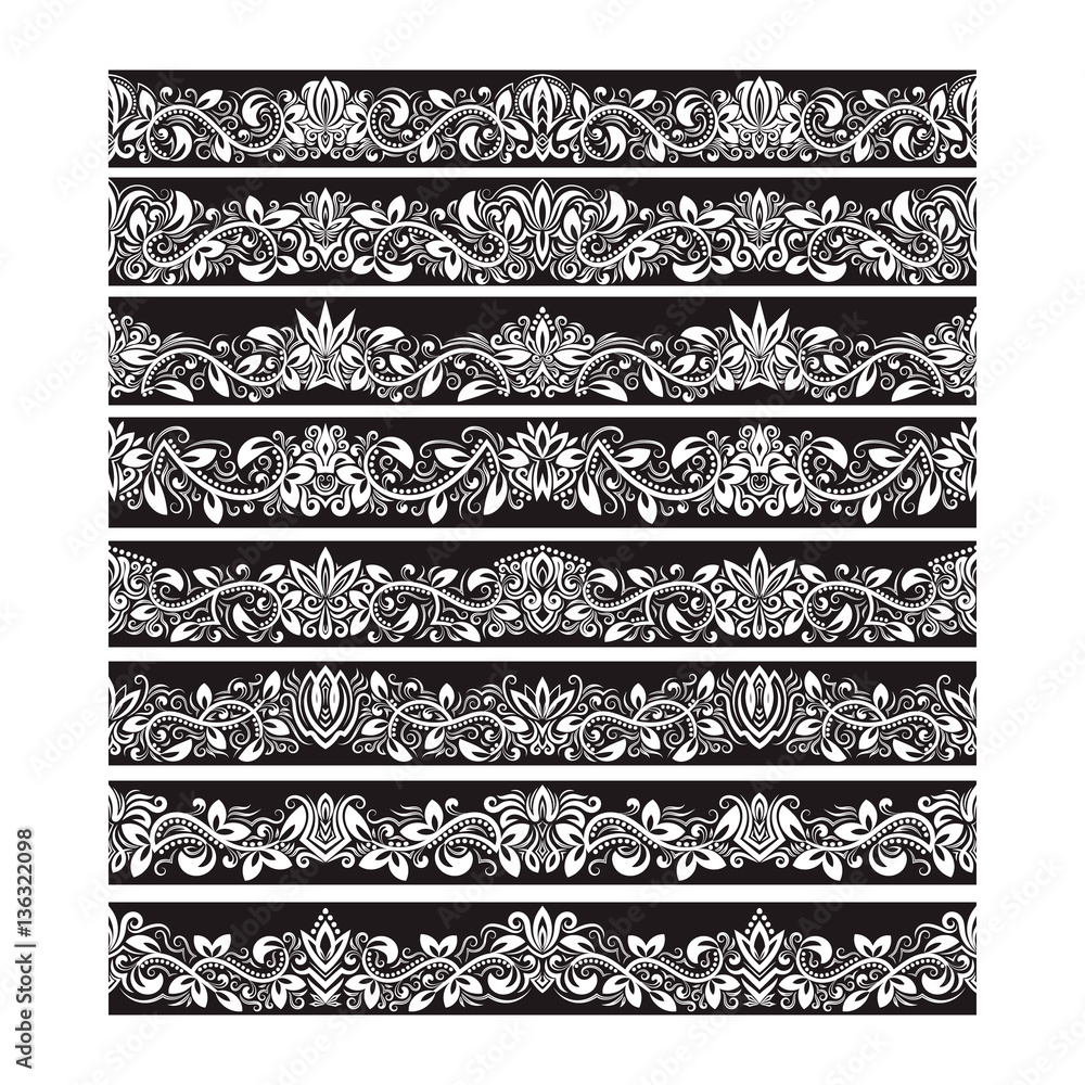 Poster black white vintage elements for vector brushes creating. borders templates kit for frames design an