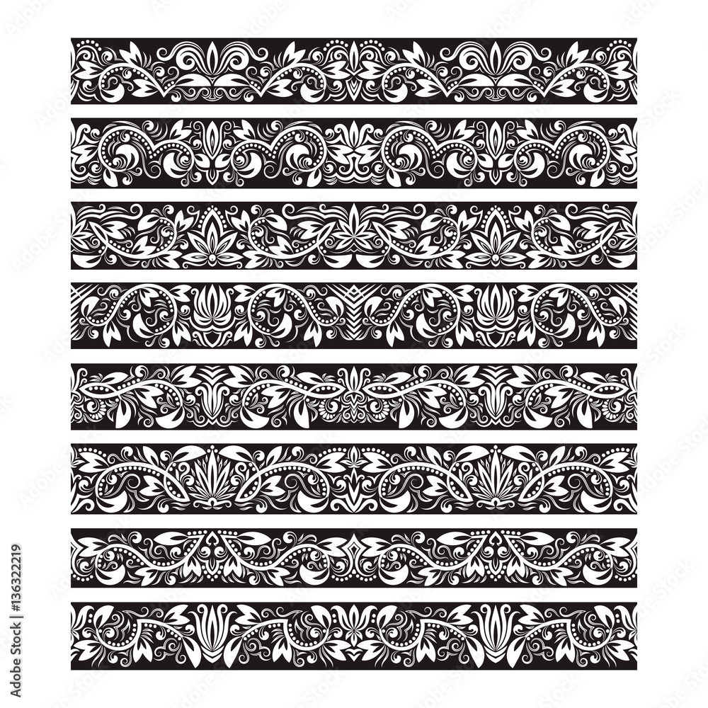 Poster black white vintage elements for vector brushes creating. borders templates kit for frames design an