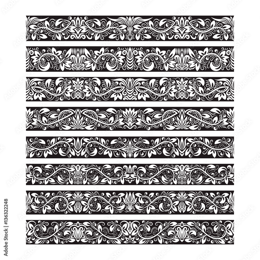 Poster black white vintage elements for vector brushes creating. borders templates kit for frames design an