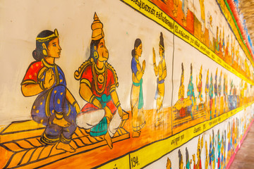 Close up view of wall painting, Kumbakonam, Tamilnadu, India - Dec 17, 2016