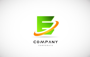 e company logo green letter alphabet 3d design template