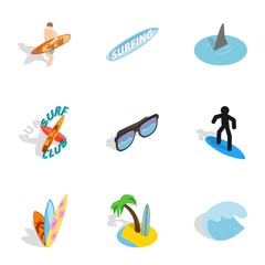 Obraz premium Surf elements icons set, isometric 3d style