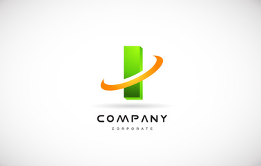 i company logo green letter alphabet 3d design template