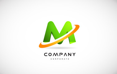 m company logo green letter alphabet 3d design template