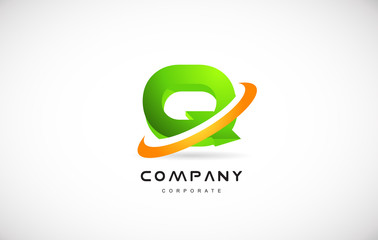 q company logo green letter alphabet 3d design template