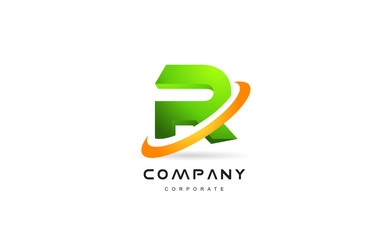 r company logo green letter alphabet 3d design template