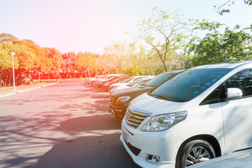 Cars parked in the parking lot. Close-up.