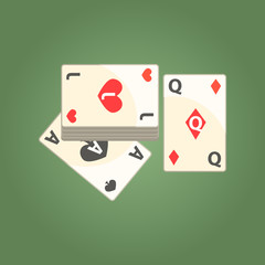 Three Playing Cards For Poker Game, Gambling And Casino Night Club Related Cartoon Illustration