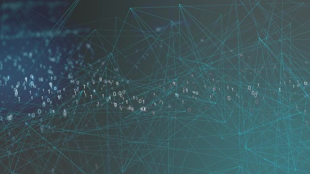 Bin&auml;re Zahlen Codes Bewegen sich im Raum mit Polygonen
