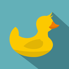 Yellow toy duck icon, flat style