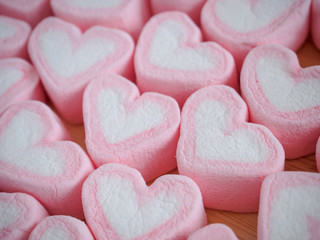 Obraz premium pink heart shape marshmallow for valentines background
