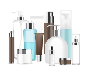 Group of different cosmetic tubes.