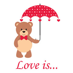 cute bear with umbrella with text