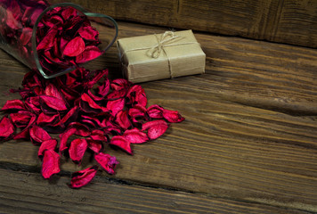 Gift box on wooden table