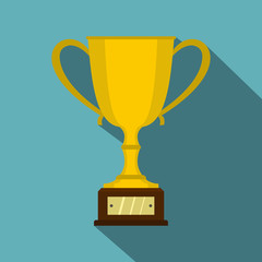 Gold trophy cup icon, flat style