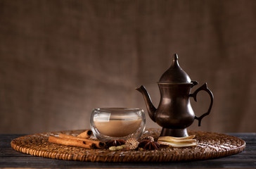 masala chai with spices and spicy - obrazy, fototapety, plakaty