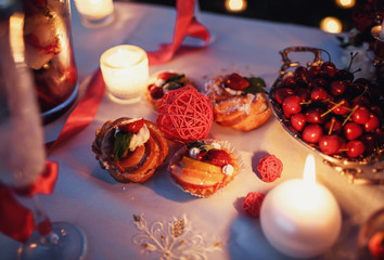 Sweet cakes on romantic table