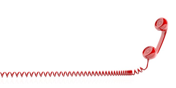 Red old phone receiver on white background. 3d illustration
