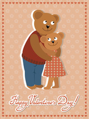 Couple of bears hugging. Vector illustration of Valentine s day congratulation card.