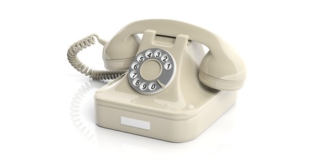 White old telephone on white background. 3d illustration