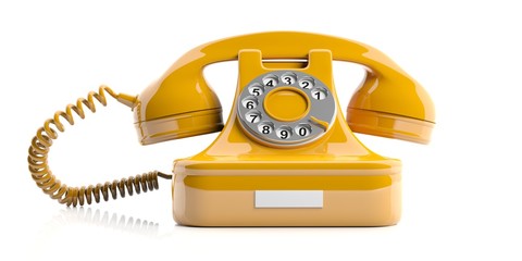 Yellow old telephone on white background. 3d illustration