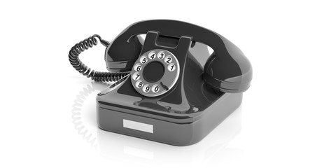 Black old telephone on white background. 3d illustration