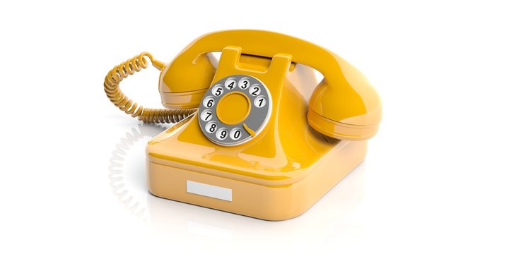 Yellow old telephone on white background. 3d illustration