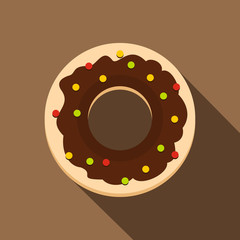 Chocolate donut icon, flat style
