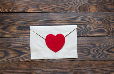 Love letter on Valentine's day. Beautiful letter with red heart