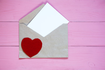 Love letter on Valentine's day. Beautiful letter with red heart