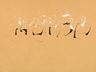 Calligraphy brushwork, lettering on beige paper background