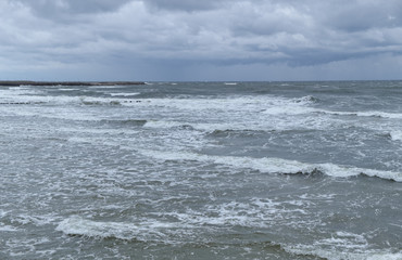 Storm on Baltic Sea. Dramatic sky and rough sea 