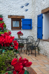 Patio with garden flowering plants, Montgat, Spain