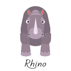 Rhinoceros wild cartoon animal vector illustration on white.