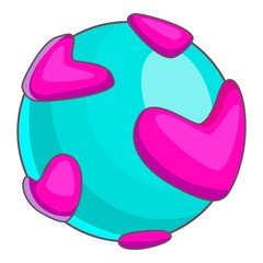 Planet with pink hearts icon, cartoon style