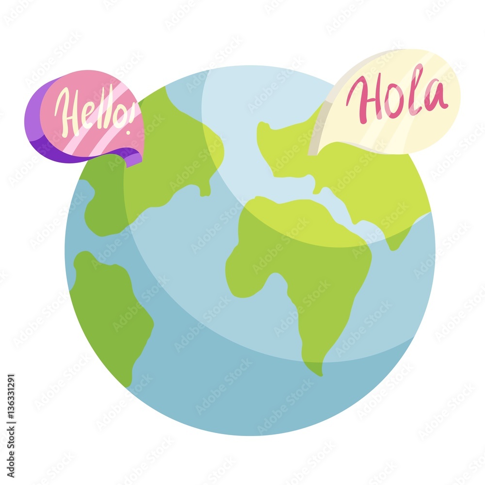 Poster globe with hello and hola worlds icon