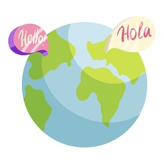 Globe with Hello and Hola worlds icon