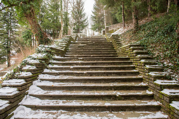 Snowy stairs in winter