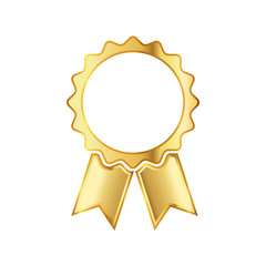 Golden medal icon with ribbon. Vector illustration.