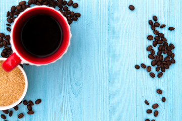 Coffee with beans and raw sugar