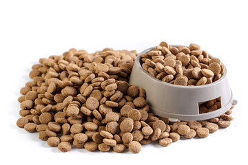 dry dog food isolated on white background