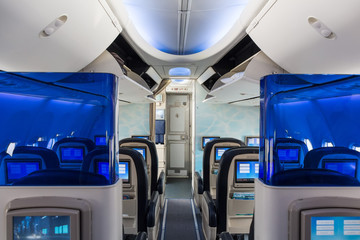 Interior of empty aircraft cabin