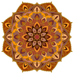 Decorative mandala isolated on white background. Colored indian ornament. Vector illustration. Hand drawn background. Elements for your design.