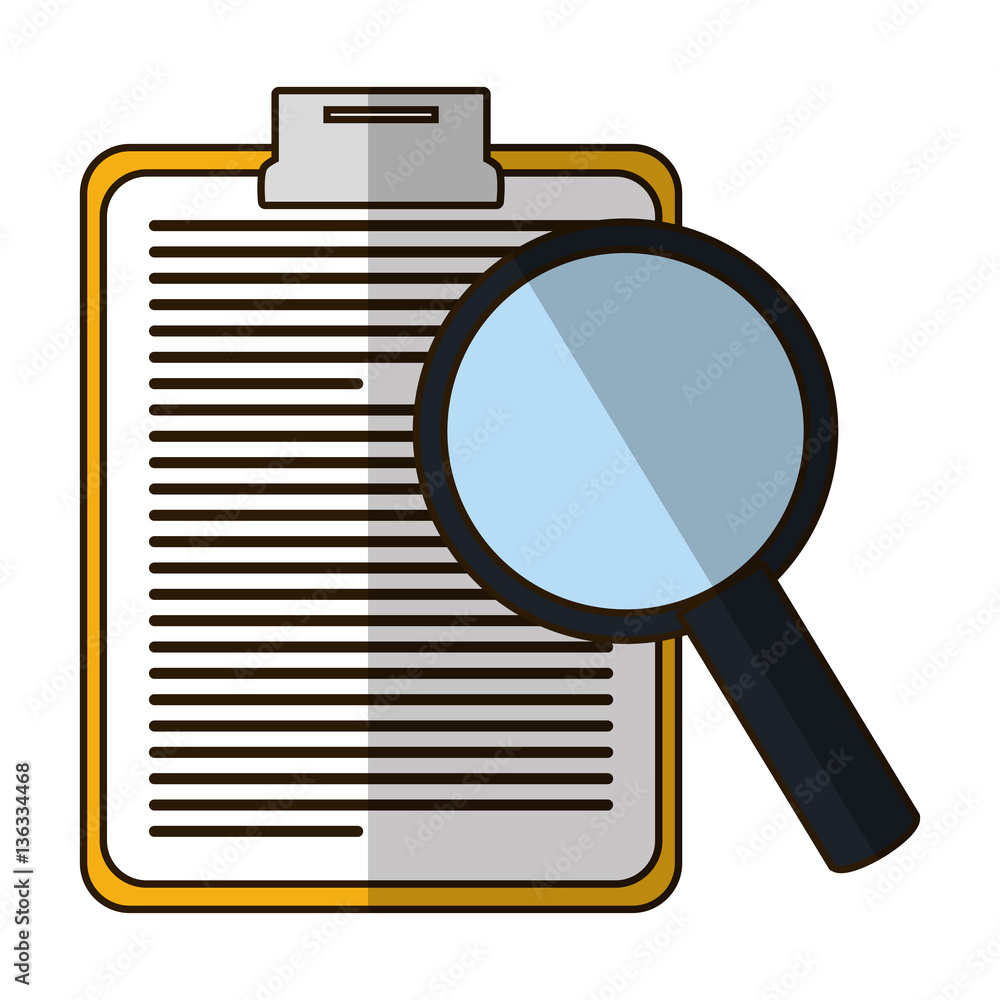 Poster clipboard with document and magnifying glass icon image vector illustration design